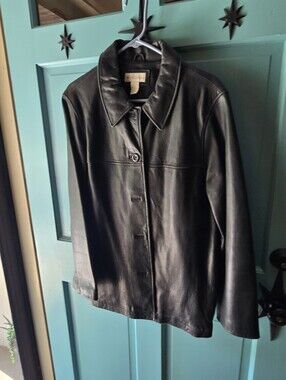 Merona Black Button-Front Leather Jacket